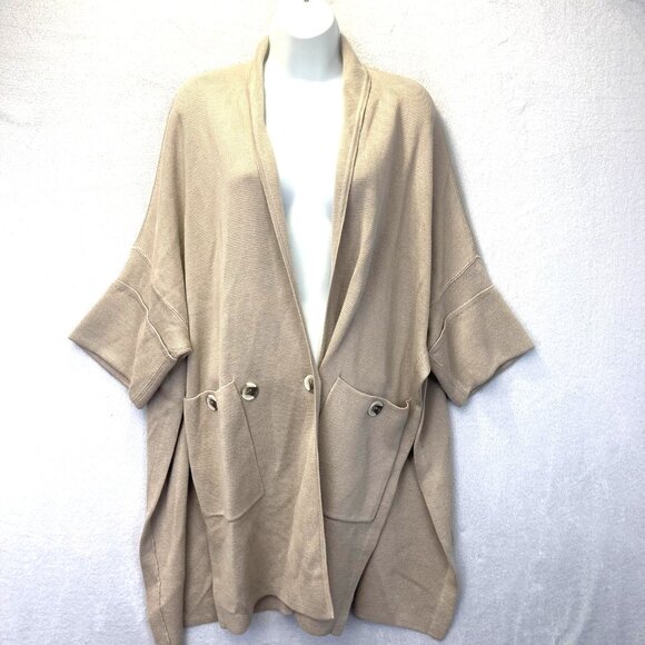 MarlaWynne Oversized Cardigan Sweater Womens XXS Tan Poncho Lagenlook Pockets - Picture 1 of 16